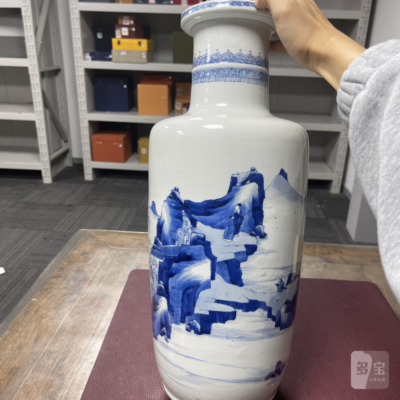 清康熙 青花山水人物图棒槌瓶 - 图15